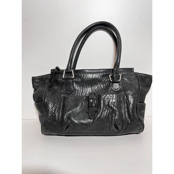 Cole Haan EUC Large Black Pebbled Leather 2 Strap Satchel Bag Purse Handbag - Picture 1 of 8